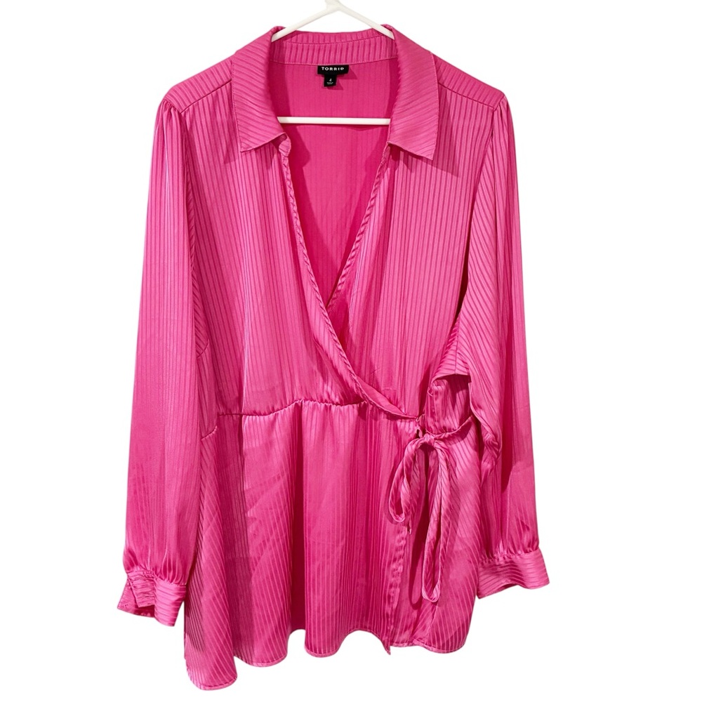 Torrid Plus Size Bright Pink Deep V Plunge Wrap Top Size 4X
